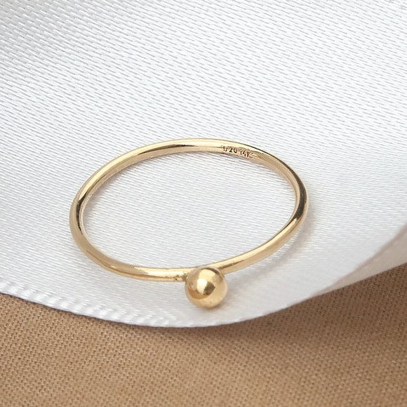 14K Gold Filled Stacking Ring, Dainty Gold Ball Ring, Minimalist Stacking Ring - Picture 2 of 3
